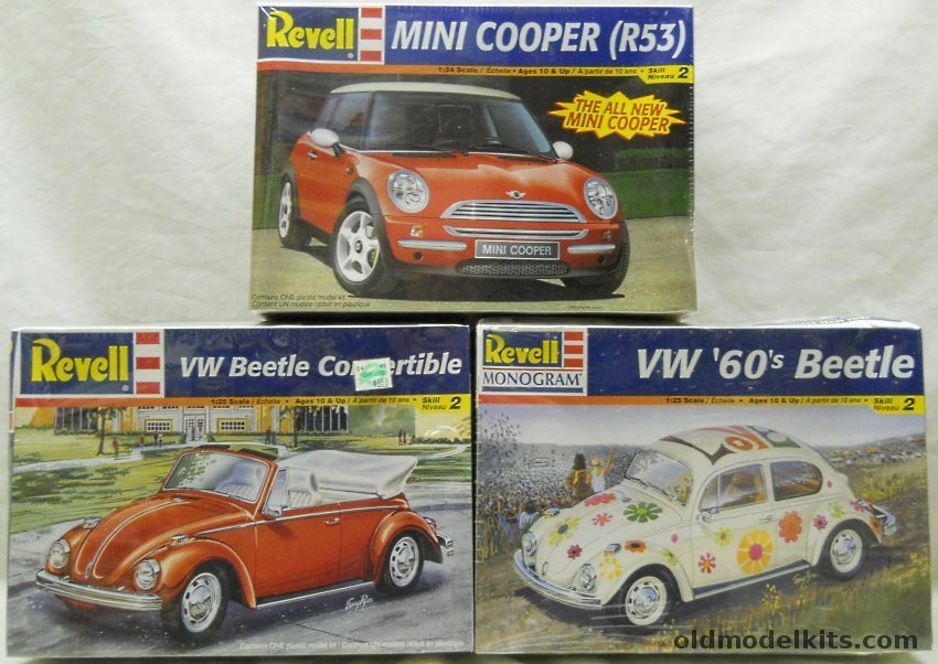 Revell 1/25 Mini Cooper R53 / VW Beetle Convertible / VW '60s Beetle plastic model kit